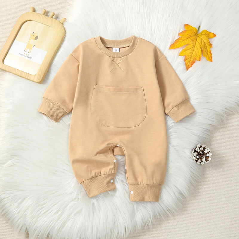 ma&baby 0-18M újszülött csecsemő csecsemő fiú fiú lány jumpsuit egyszínű hosszú ujjú zsebnadrág őszi tavaszi alkalmi kisgyermek ruházat