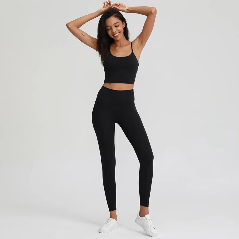 Naked Feel jóga szett női sportruha tornatermi ruházat edzéskészlet 2 db magas derekú fitnesz leggings + sportmelltartó, női sportruha