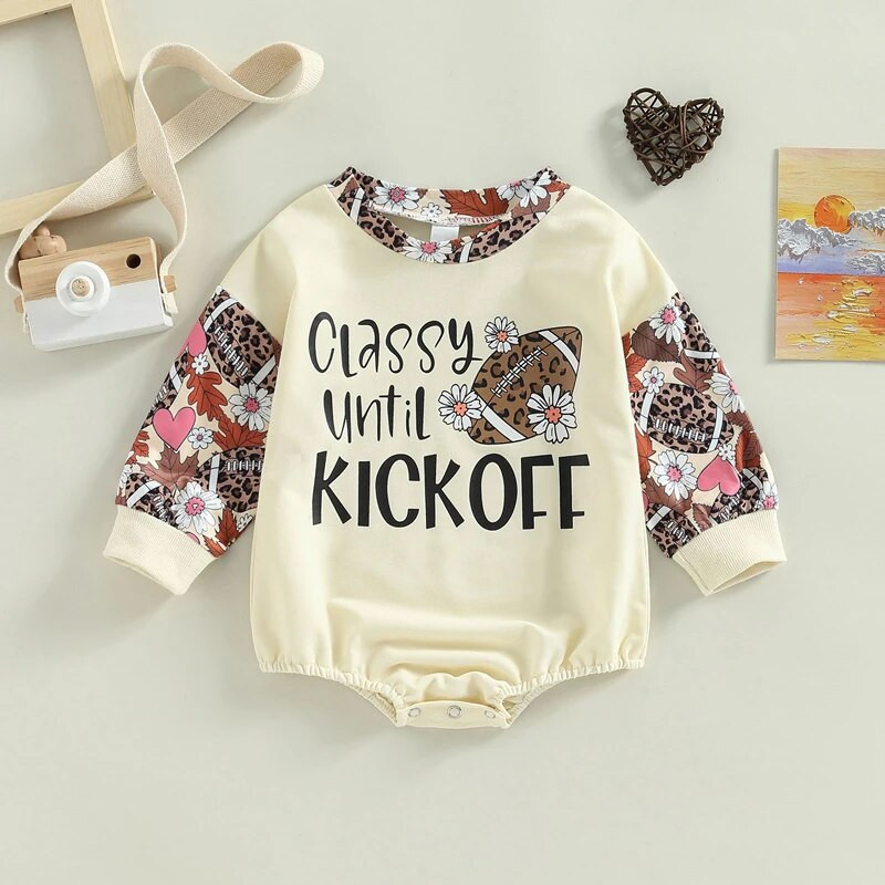 FOCUSNORM 0-18M Lovely Baby Girls Fiúk Aranyos Romper Leopard Patchwork Hosszú ujjú Tehén/Rögbi Betűvel Nyomott Jumpsuits