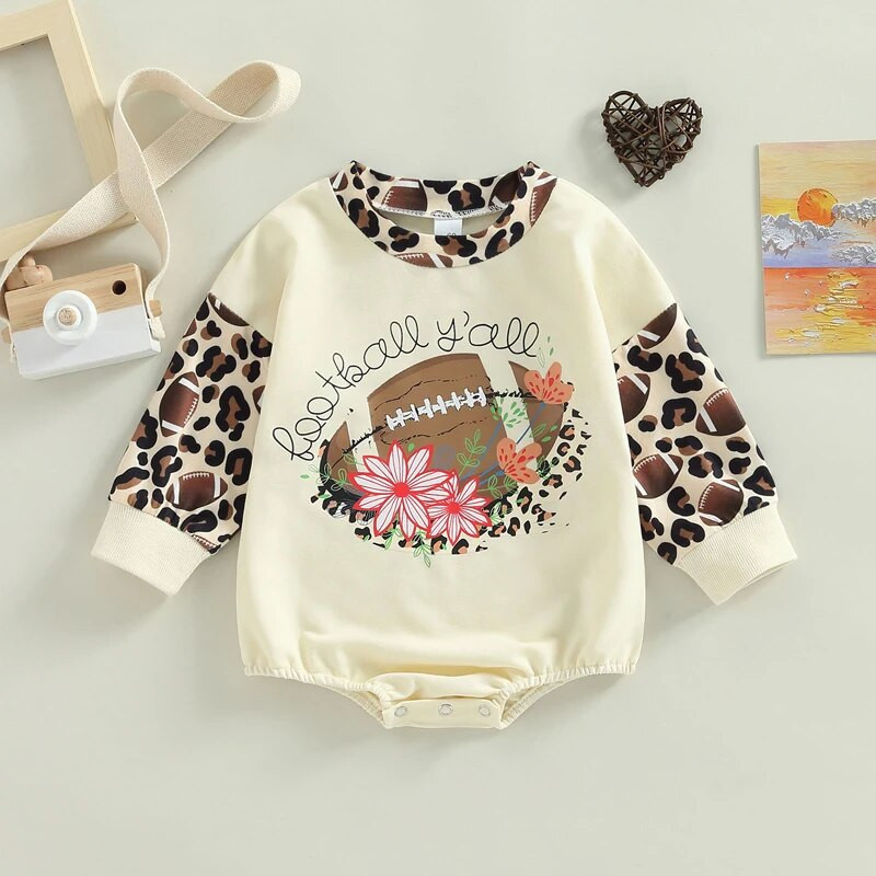 FOCUSNORM 0-18M Lovely Baby Girls Fiúk Aranyos Romper Leopard Patchwork Hosszú ujjú Tehén/Rögbi Betűvel Nyomott Jumpsuits