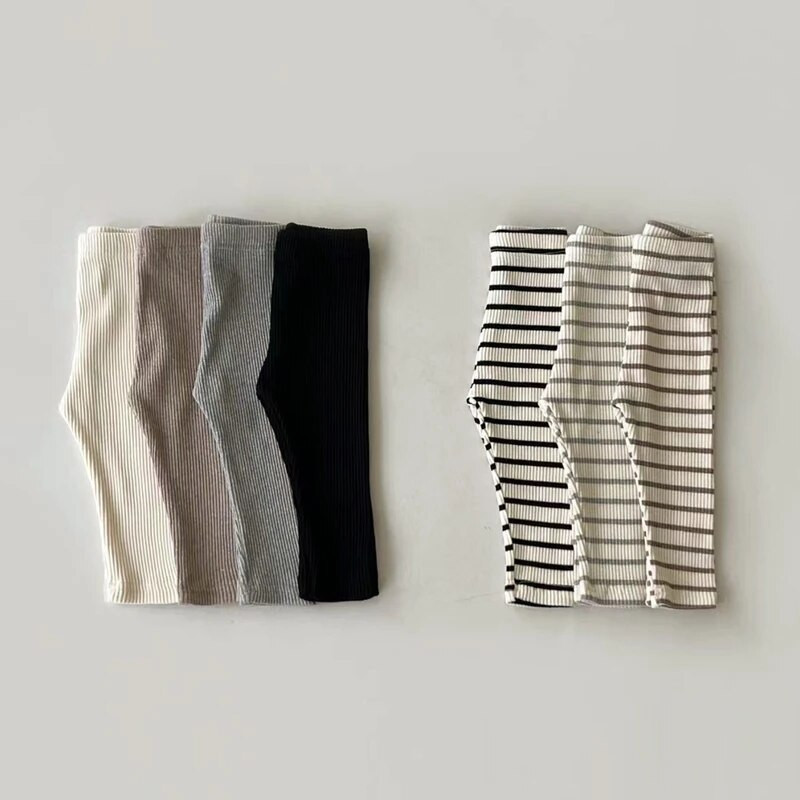 FINEPAT totyogó kislány fiú leggings őszi tömör csíkos vékony hosszú nadrág csecsemőknek pamut alkalmi gyerek ruhák lányok