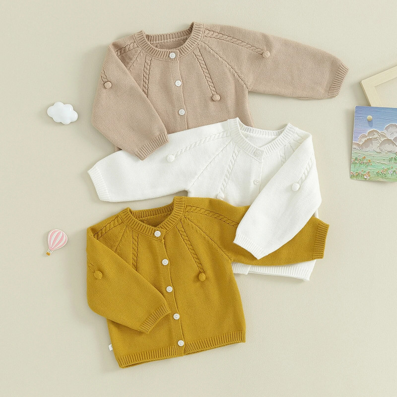 ma&baby 0-24M újszülött baba lány kötött kardigán egyszínű kötött gombos pulóver téli meleg hosszú ujjú ruházat