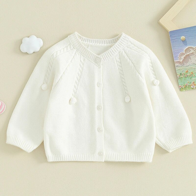 ma&baby 0-24M újszülött baba lány kötött kardigán egyszínű kötött gombos pulóver téli meleg hosszú ujjú ruházat