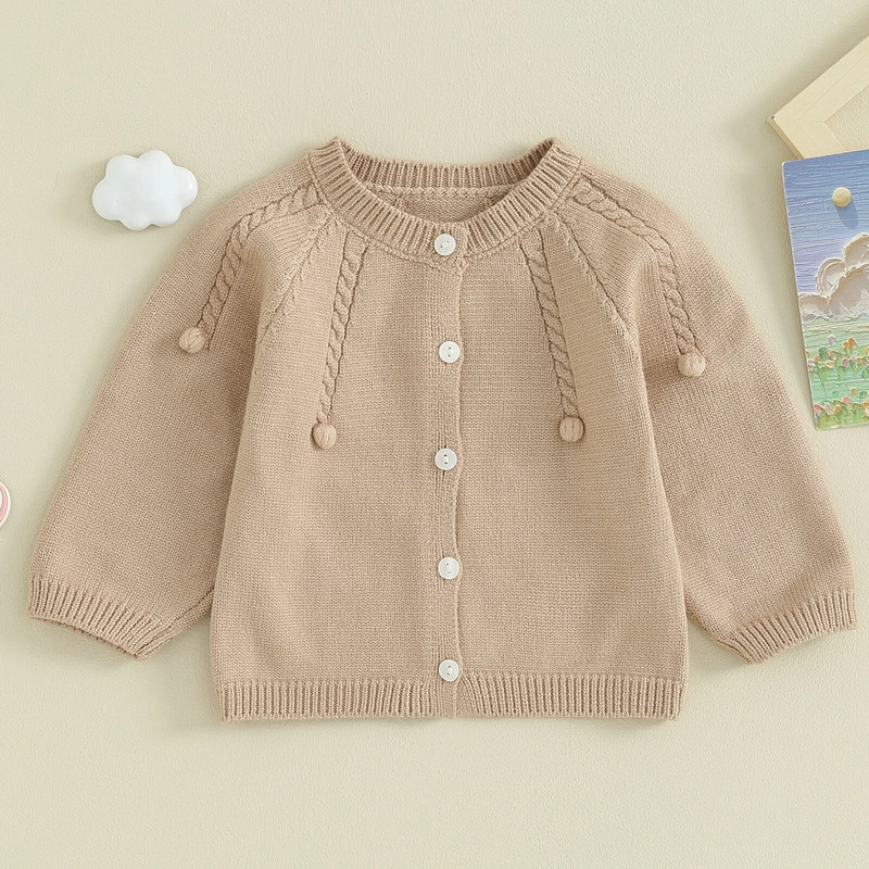 ma&baby 0-24M újszülött baba lány kötött kardigán egyszínű kötött gombos pulóver téli meleg hosszú ujjú ruházat