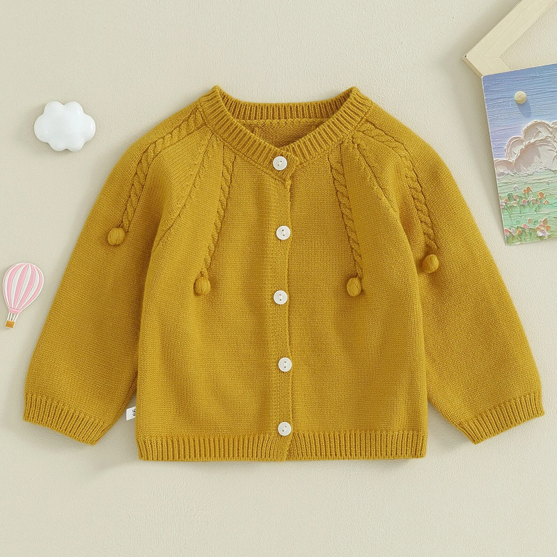 ma&baby 0-24M újszülött baba lány kötött kardigán egyszínű kötött gombos pulóver téli meleg hosszú ujjú ruházat