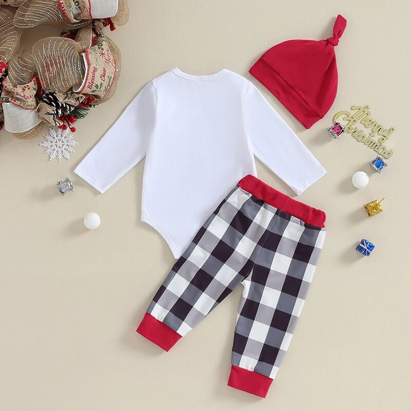 Baby Girls 3 DB nadrág szettek fehér hosszú ujjú levélmintás kockás nadrág kalapkészletek