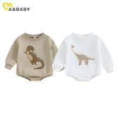 ma&baby 0-18M Tipegő Újszülött Kisfiú Lány Nyomdász Aranyos Dinoszaurusz mintás Hosszú ujjú Jumpsuit Playsuit Őszi tavaszi ruházat