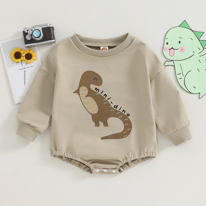 ma&baby 0-18M Tipegő Újszülött Kisfiú Lány Nyomdász Aranyos Dinoszaurusz mintás Hosszú ujjú Jumpsuit Playsuit Őszi tavaszi ruházat