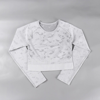 Rid Seamless Yoga Set Női 2db Kétrészes, Hosszú ujjú Crop Top póló Leggings Outfit Ruhák Tornatermi viselet Fitnesz öltöny Sport szettek