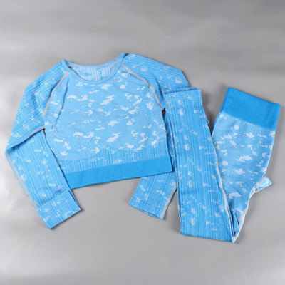 Rid Seamless Yoga Set Női 2db Kétrészes, Hosszú ujjú Crop Top póló Leggings Outfit Ruhák Tornatermi viselet Fitnesz öltöny Sport szettek