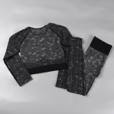 Rid Seamless Yoga Set Női 2db Kétrészes, Hosszú ujjú Crop Top póló Leggings Outfit Ruhák Tornatermi viselet Fitnesz öltöny Sport szettek