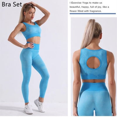 Rid Seamless Yoga Set Női 2db Kétrészes, Hosszú ujjú Crop Top póló Leggings Outfit Ruhák Tornatermi viselet Fitnesz öltöny Sport szettek
