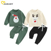 ma&baby 3M-3Y Χριστουγεννιάτικο Νεογέννητο Νήπιο Βρέφος Κοριτσάκι Σετ Ρούχα για αγόρι Κέντημα ελάφι Φούτερ Παντελόνι ρούχα Χριστουγεννιάτικες στολές