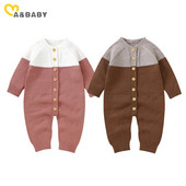 ma&baby 0-24M Νεογέννητο Βρέφος Βρέφη Κορίτσια Αγόρια Ζεστή φόρμα πλεκτή μακρυμάνικη μπλούζα με κουμπιά χειμωνιάτικα φθινοπωρινά ρούχα