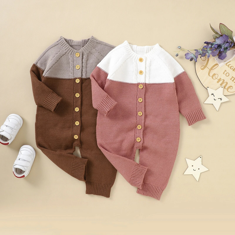 ma&baby 0-24M Újszülött csecsemő Lányok Fiúk Meleg Jumper Kötött Hosszú ujjú Gombos Nyomdász Téli Őszi Ruhák