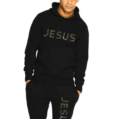 Νέο ανδρικό αθλητικό κοστούμι πολύχρωμο Jesus print με κουκούλα + Φούτερ για τζόκινγκ casual φούτερ Παντελόνι Σετ Σχέδιο Ανδρική φόρμα