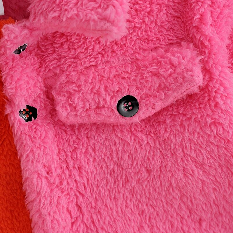 Csecsemő baba lány téli polár dzseki hosszú ujjú lehajtható gallér kontraszt színű kabát Teddy kabát gyermek meleg felsőruházat