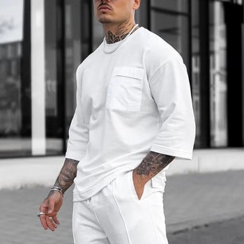 Нов летен спортен костюм за 2023 г. Мъжки комплекти Streetwear Trend Ежедневни бели топове и панталони Анцуг от две части Мъжки костюм