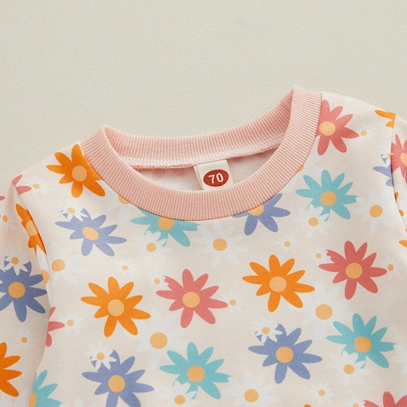 Kislány 2 db őszi ruhák, hosszú ujjú virágmintás pulóver + zsebnadrág szett kisgyermek ruhák