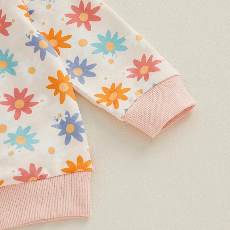 Kislány 2 db őszi ruhák, hosszú ujjú virágmintás pulóver + zsebnadrág szett kisgyermek ruhák