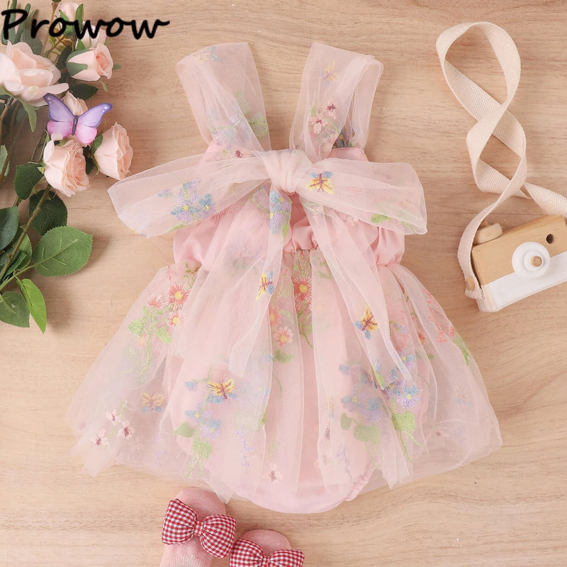 Prowow 0-12M Baby Girls Ruhák Nyári Hímzés Virágos Princess Tüll ruha Születésnapi Body Csecsemők Újszülött ruhák