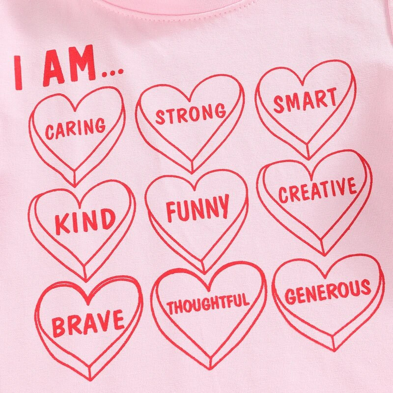 Lánygyerek nadrág szett, rövid ujjú, legény nyakú, betűkkel nyomott póló szívmintás, lobogó nadrággal