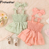 Prowow 0-18M Baby Girl Rompers Καλοκαιρινά Νεογέννητα Φορέματα Tank Princess Smocked Bodysuit για βρέφη Βρεφικά ρούχα κοριτσάκι 2023