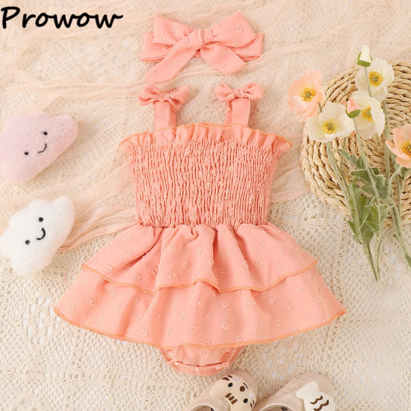 Prowow 0-18M Baby Girl Rompers Nyári Újszülött Tank Ruhák Princess Smocked Body Csecsemők Kislány ruházat 2023