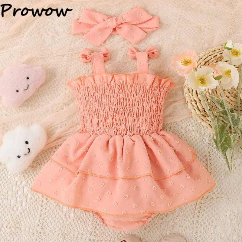 Prowow 0-18M Baby Girl Rompers Nyári Újszülött Tank Ruhák Princess Smocked Body Csecsemők Kislány ruházat 2023