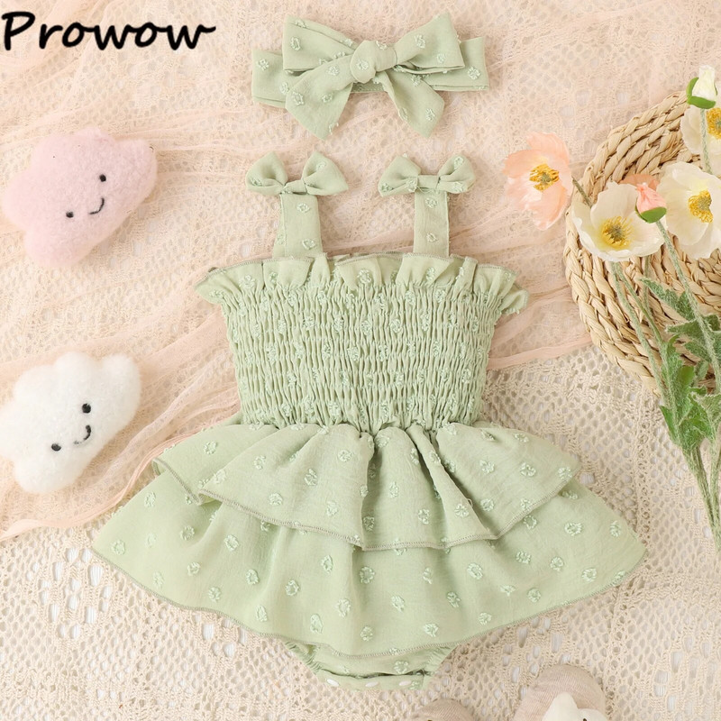 Prowow 0-18M Baby Girl Rompers Nyári Újszülött Tank Ruhák Princess Smocked Body Csecsemők Kislány ruházat 2023