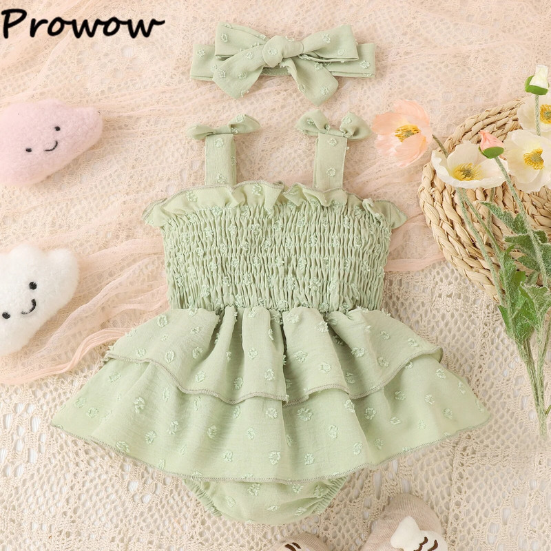 Prowow 0-18M Baby Girl Rompers Nyári Újszülött Tank Ruhák Princess Smocked Body Csecsemők Kislány ruházat 2023
