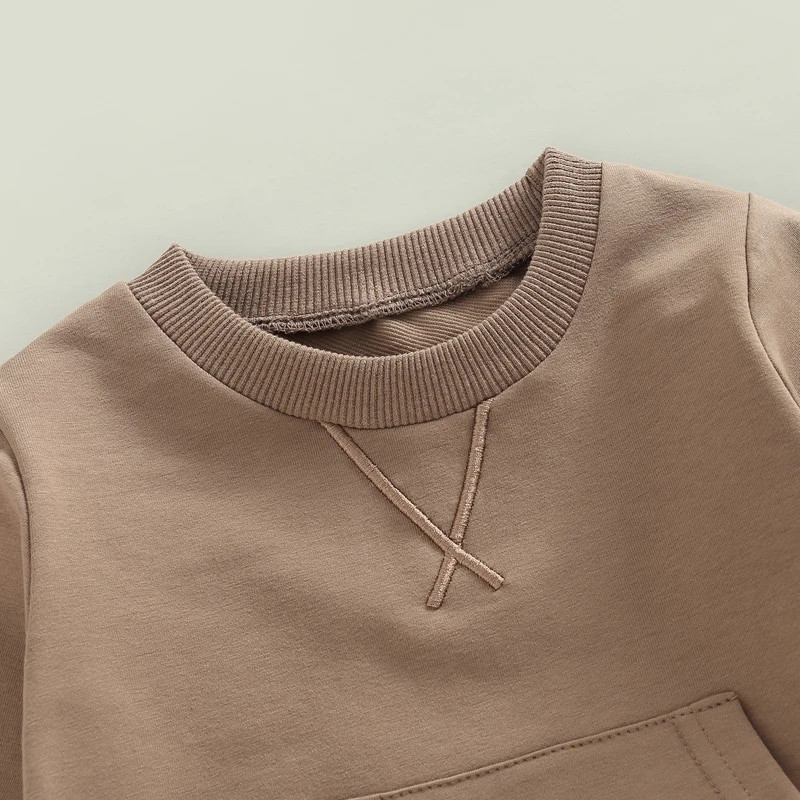 Kisgyermekek kisfiúk lányok őszi téli ruhakészletek tömör hosszú ujjú zsebes pulóverek + húzózsinóros hosszú nadrágok sportruházati felszerelések