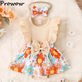 Prowow 0-18M Baby Girls Romper Φόρεμα Fly Sleeve Patchwork Φλοράλ εμπριμέ κορμάκι για βρέφη Ρούχα για νεογέννητα κορίτσια
