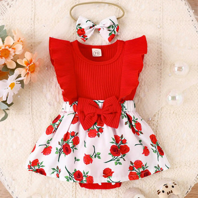 Prowow 0-18M Baby Girls Romper Φόρεμα Fly Sleeve Patchwork Φλοράλ εμπριμέ κορμάκι για βρέφη Ρούχα για νεογέννητα κορίτσια