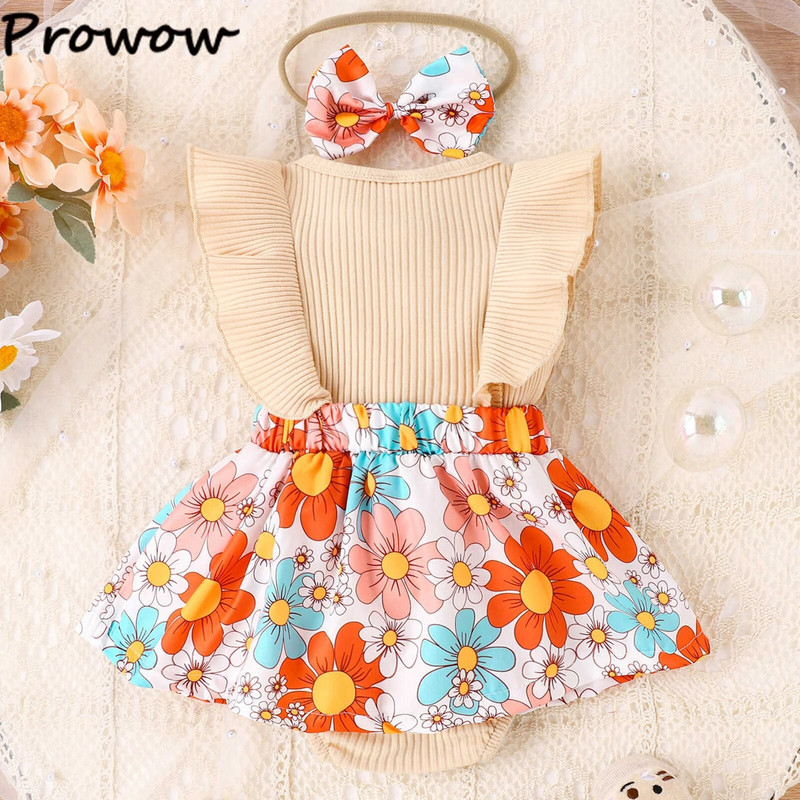 Prowow 0-18M csecsemő pólós ruha, ujjas, patchwork virágmintás Body csecsemőknek, újszülött lányoknak