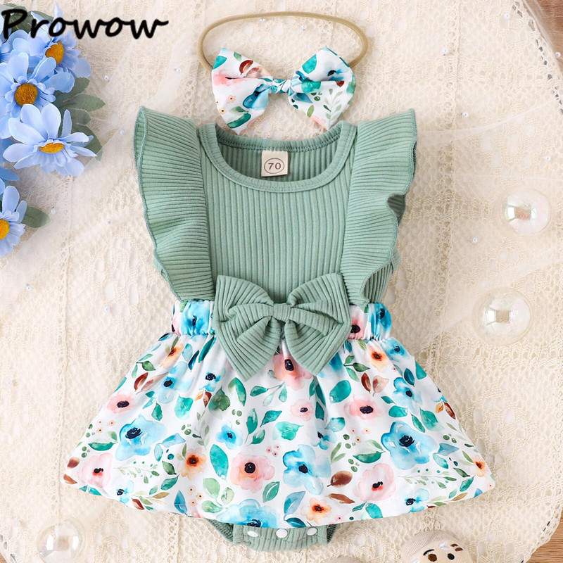 Prowow 0-18M csecsemő pólós ruha, ujjas, patchwork virágmintás Body csecsemőknek, újszülött lányoknak