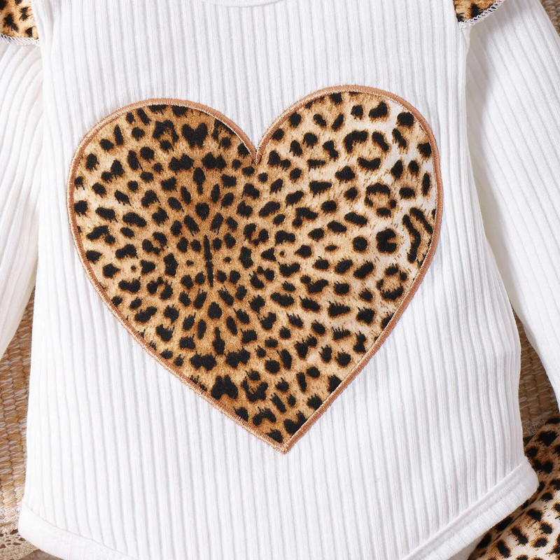 Prowow 0-24M kislány ruha szettek hosszú ujjú leopárd szív nadrág + nadrág + fejpánt újszülött lányok ruházati készletei