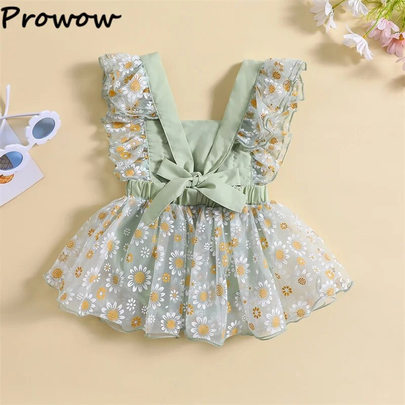 Prowow 0-24M kislányok nyári nadrágja százszorszép nyomott hercegnős hálós ruhák nagy csípős body újszülött kislányoknak