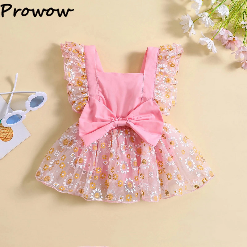 Prowow 0-24M kislányok nyári nadrágja százszorszép nyomott hercegnős hálós ruhák nagy csípős body újszülött kislányoknak
