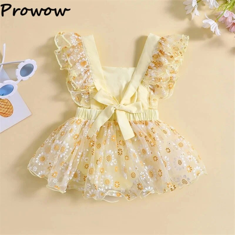 Prowow 0-24M kislányok nyári nadrágja százszorszép nyomott hercegnős hálós ruhák nagy csípős body újszülött kislányoknak