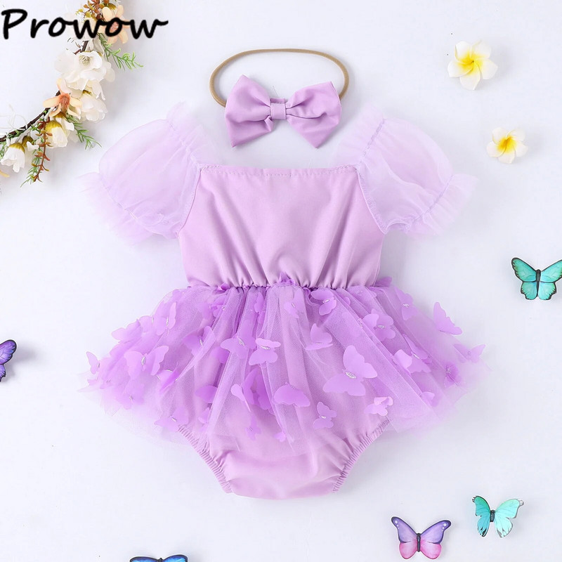 Prowow 0-18M nyári ruhák kislányoknak, 2023-as rátétes pillangós Body Romper Newboron születésnapi hercegnő ruhák