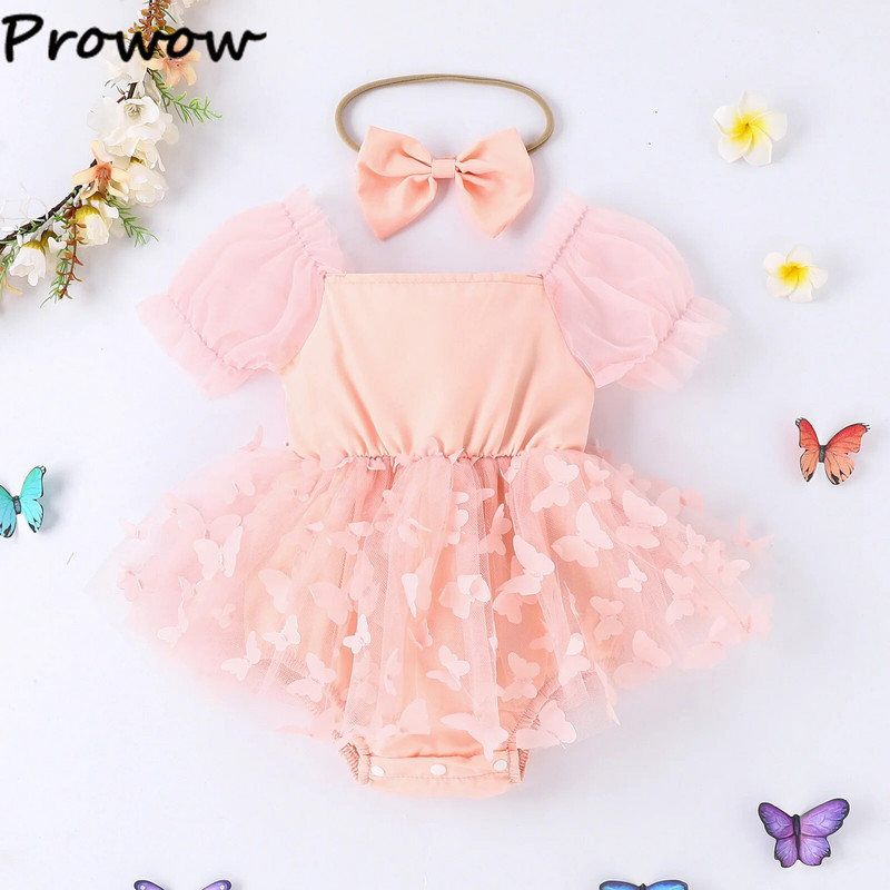 Prowow 0-18M nyári ruhák kislányoknak, 2023-as rátétes pillangós Body Romper Newboron születésnapi hercegnő ruhák