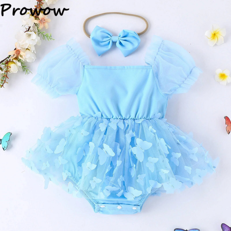 Prowow 0-18M nyári ruhák kislányoknak, 2023-as rátétes pillangós Body Romper Newboron születésnapi hercegnő ruhák