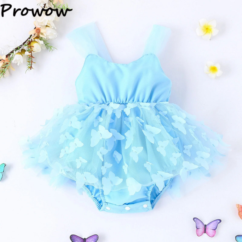 Prowow 0-18M nyári ruhák kislányoknak, 2023-as rátétes pillangós Body Romper Newboron születésnapi hercegnő ruhák