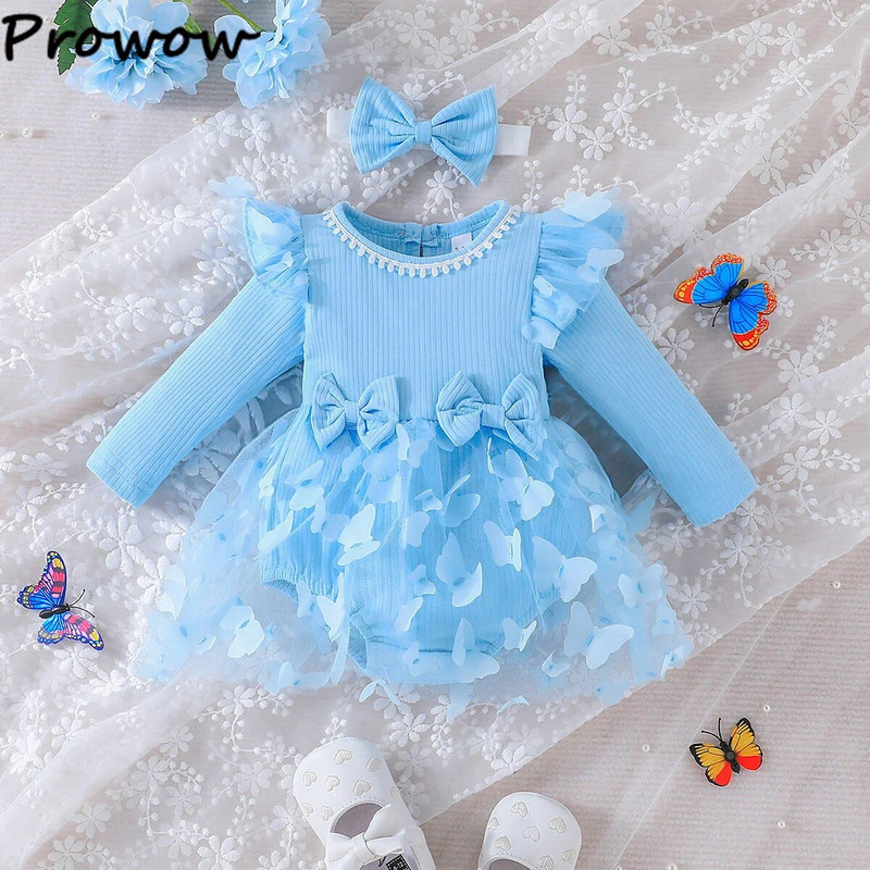 Prowow őszi nyár babaruhák hosszú ujjú hercegnő ruha pillangós body újszülötteknek születéskor baba kombiné