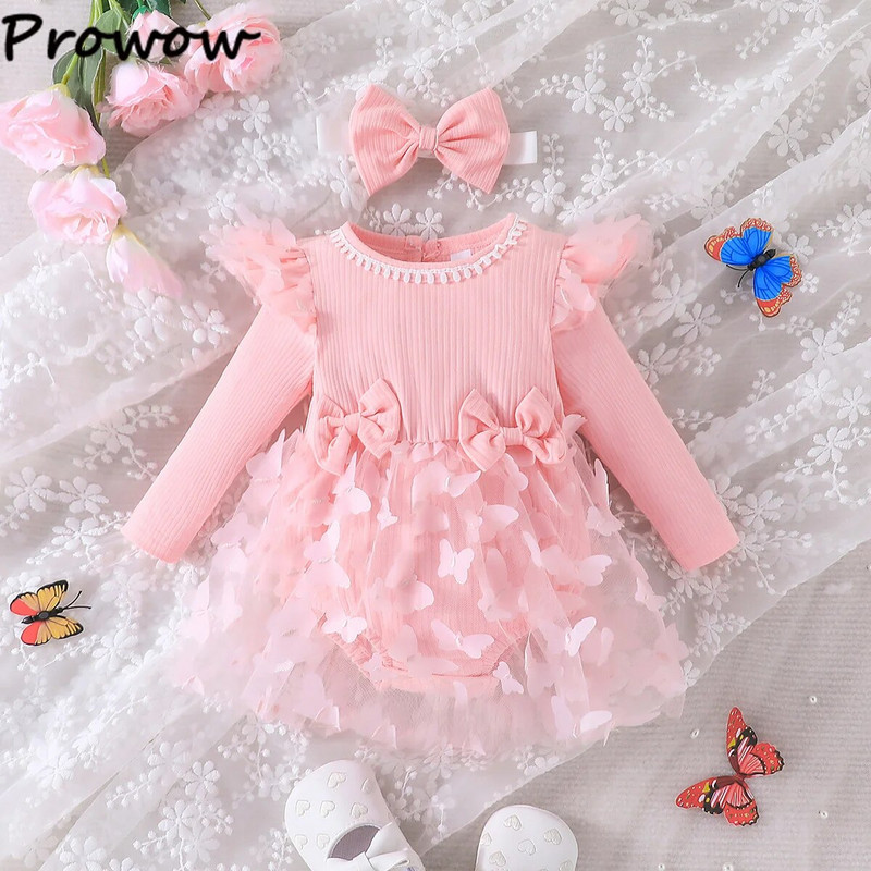 Prowow őszi nyár babaruhák hosszú ujjú hercegnő ruha pillangós body újszülötteknek születéskor baba kombiné
