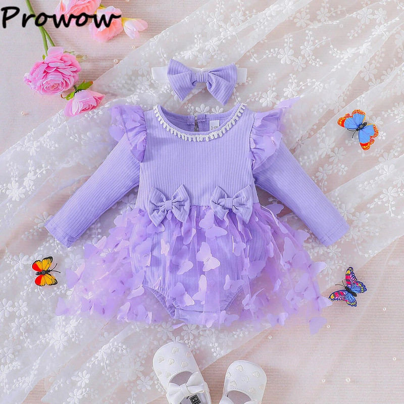 Prowow őszi nyár babaruhák hosszú ujjú hercegnő ruha pillangós body újszülötteknek születéskor baba kombiné