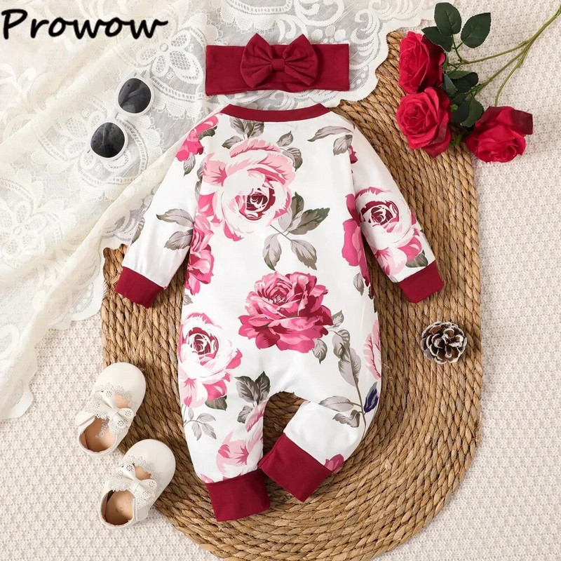 Prowow 0-12M őszi tél babaruhák lányoknak hosszú ujjú fodros cipzáras, virágos nadrágos body újszülötteknek csecsemő jumpsuit