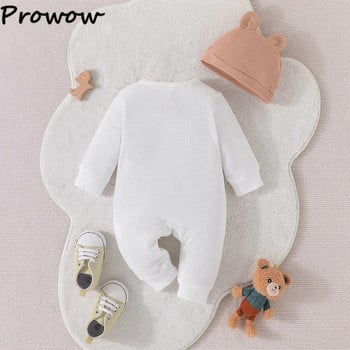 Prowow 0-18M Cartoon Bear Βρεφικά Ρούχα Φθινοπωρινές Βάφλες Αγόρια Romper Ολόσωμη φόρμα με καπέλο νεογέννητα φορμάκι για βρέφη