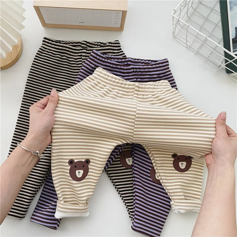 2023 Ins téli baba fiú nadrág csíkos rajzfilm bársony alsó csecsemő fiú nadrág Pamut meleg kisgyermek fiú felsőruházat nadrág